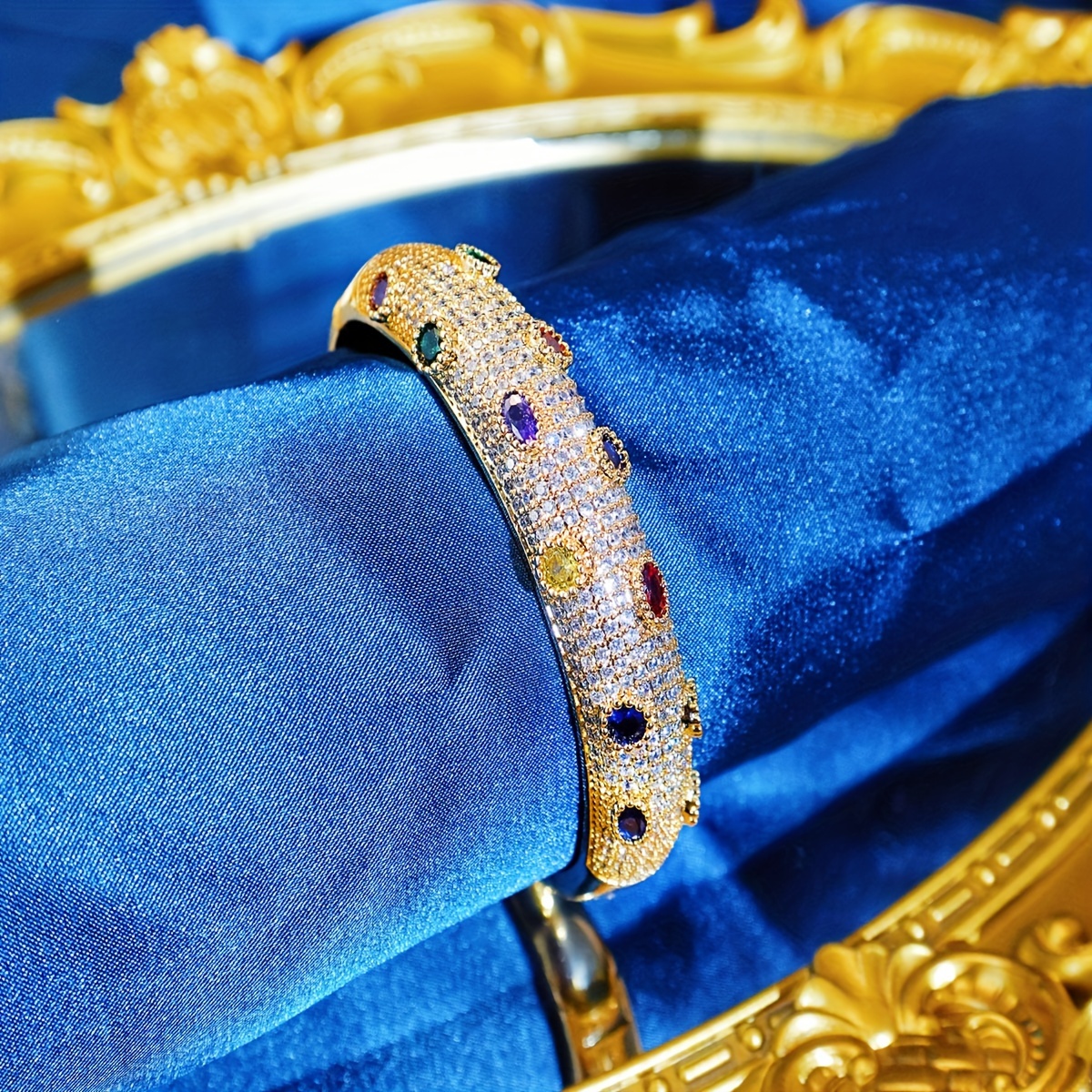Colorful Zirconia Golden Cuff Bangle for Party